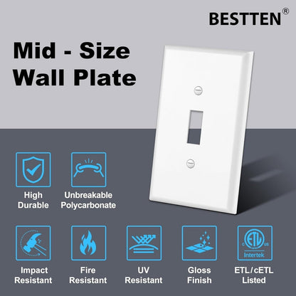 BESTTEN 20 Pack 1-Gang Toggle Wall Plate, Unbreakable Polycarbonate Light Switch