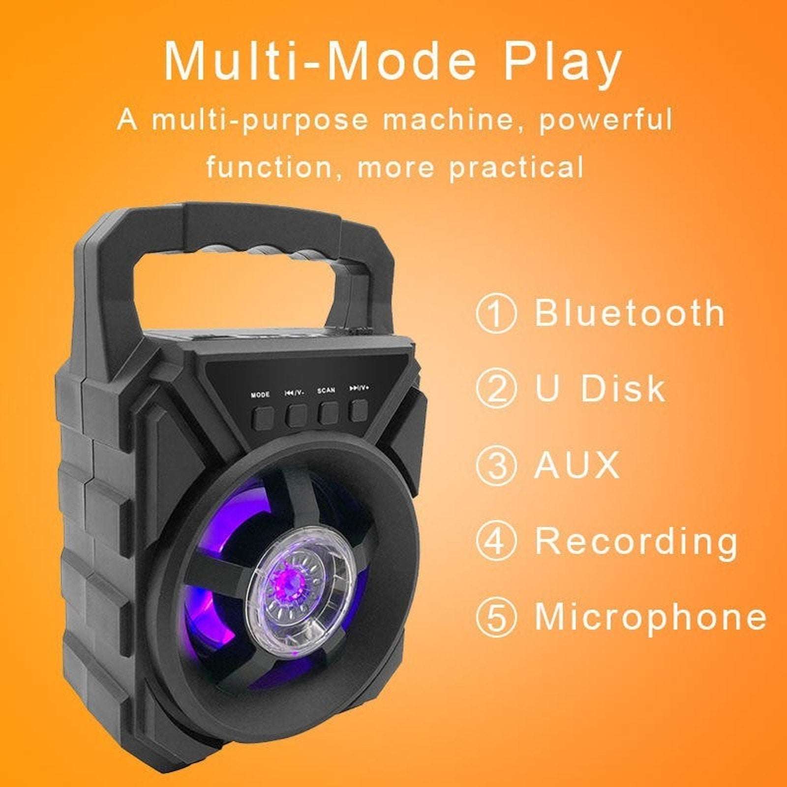 Portable Mini Bluetooth Speaker Karaoke Machine with Microphone & RGB LED Lights