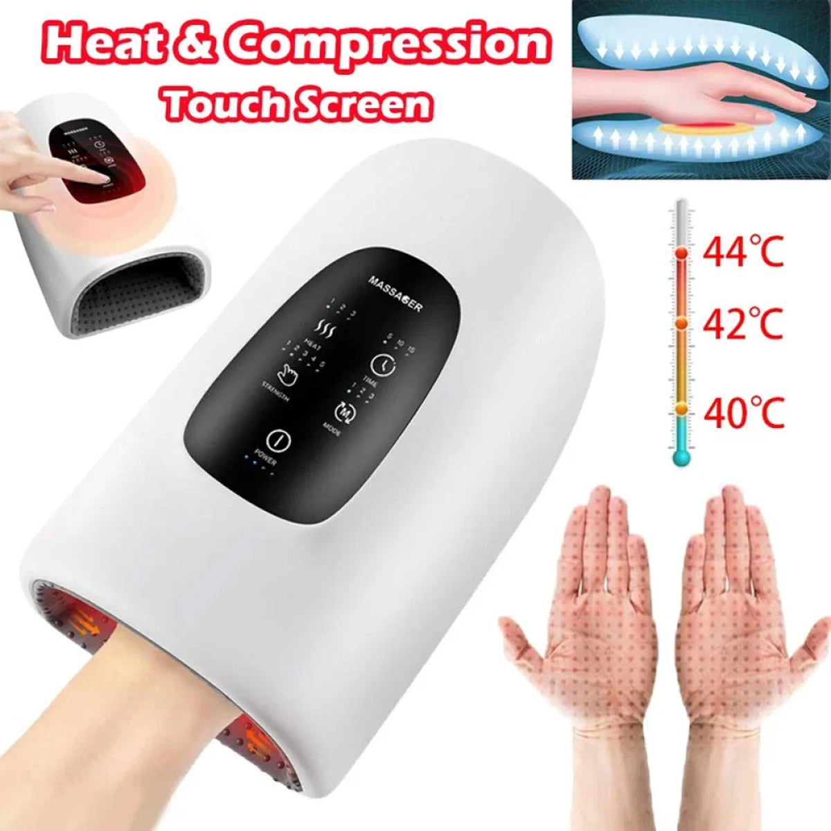 Cordless Electric Hand Massager Heat, Palm Acupoint Compression Arthritis Carpal