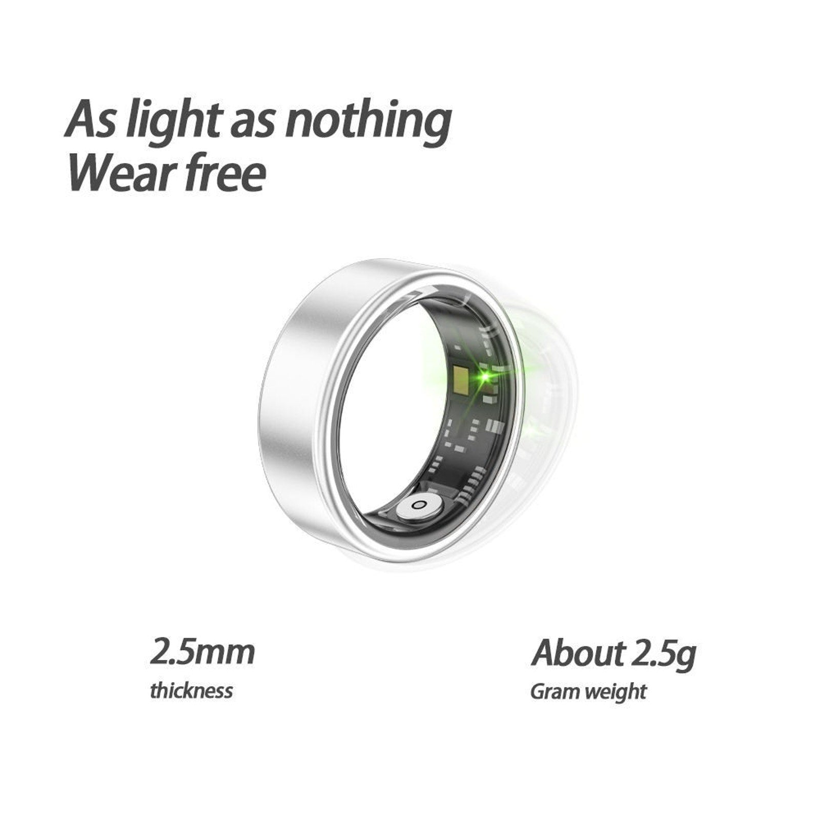 JRing Smart Ring Health Tracker Bluetooth Size 9 in Silver iOS & Android w/ App
