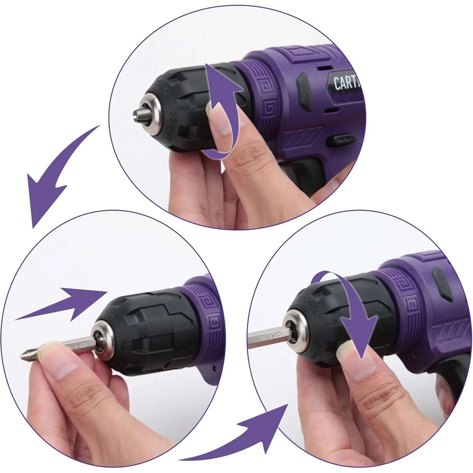 CARTMAN 150 Piece Tool Set, Home Tool Kit w/ 8V Purple Cordless Drill Set & Case