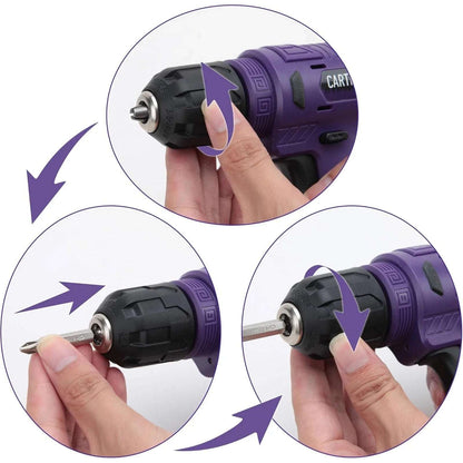 CARTMAN 150 Piece Tool Set, Home Tool Kit w/ 8V Purple Cordless Drill Set & Case