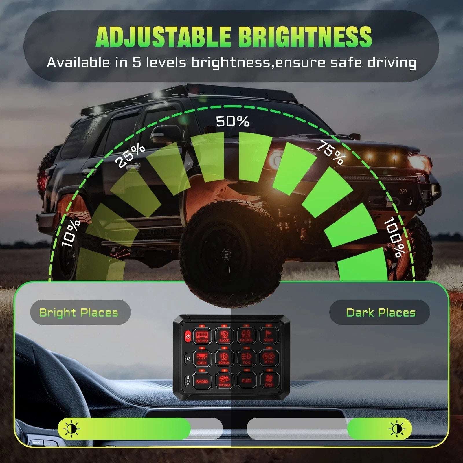 Universal 12 Gang Car Truck Boat RGB Switch Panel LED Circuit Control Kit 12/24V