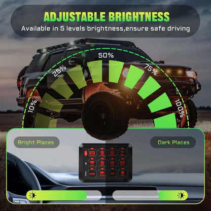 Universal 12 Gang Car Truck Boat RGB Switch Panel LED Circuit Control Kit 12/24V