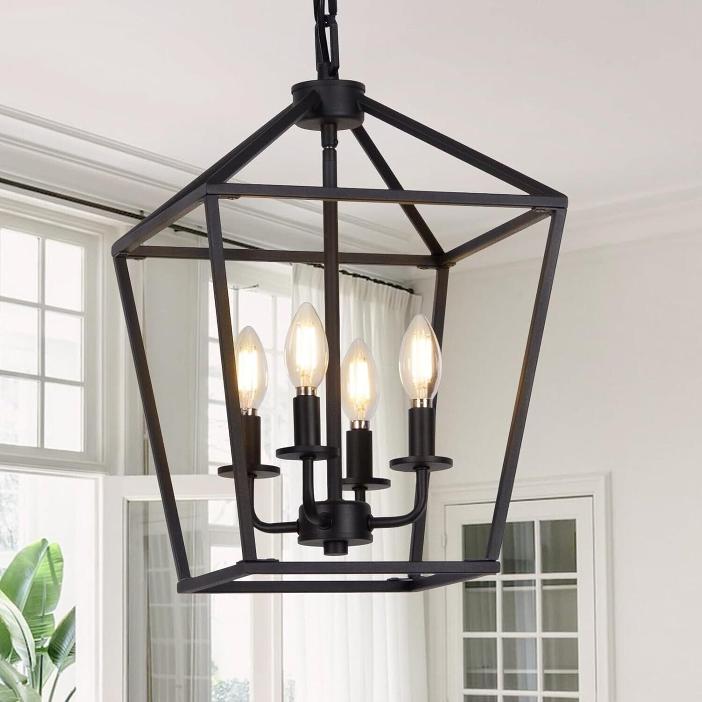 Seaside Village 4 Light Black Farmhouse Lantern Chandelier Ceiling Light Fixture