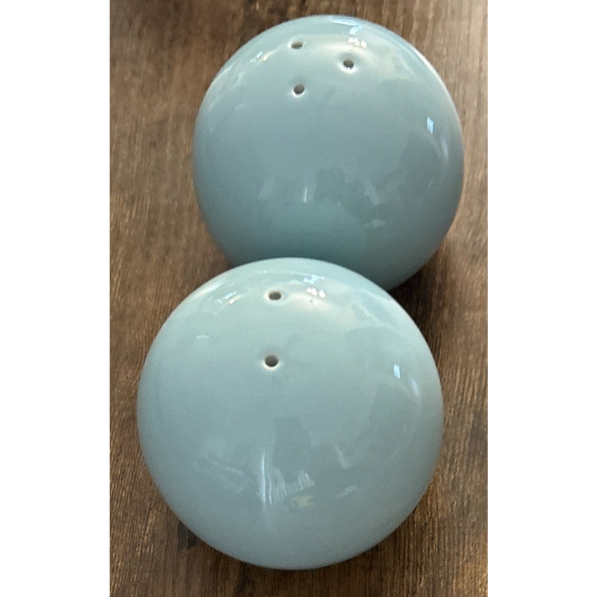 Vintage Japan Ceramic Sphere MCM Salt and Pepper Shakers Blue Gloss Glaze - Pair