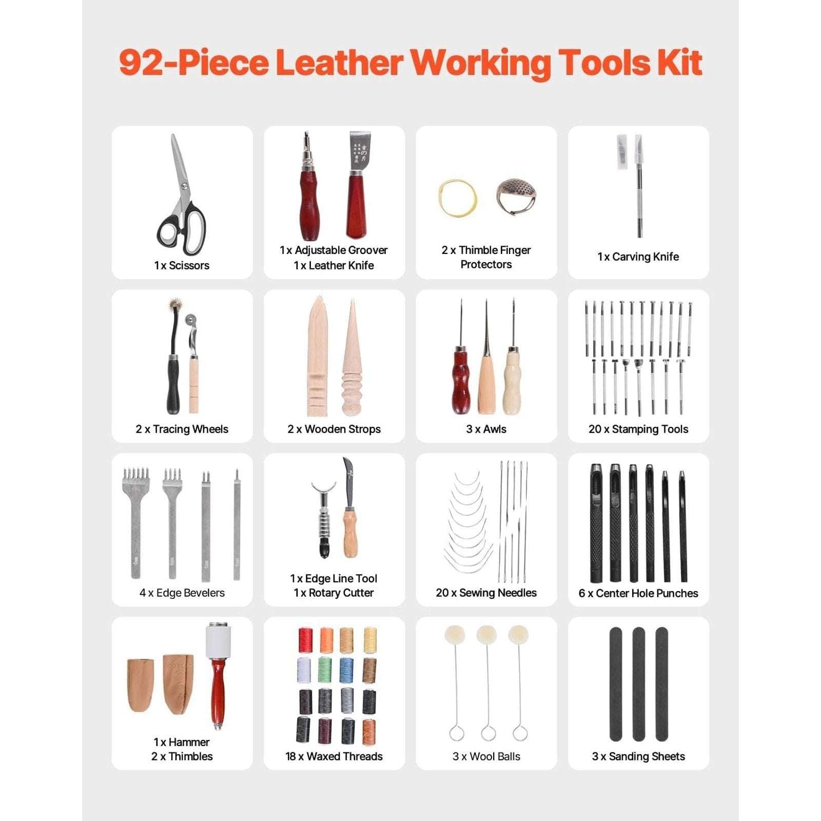 VEVOR Leather Working Tools Kit 92PC Engraving Punching Stamping Sewing w/ Case
