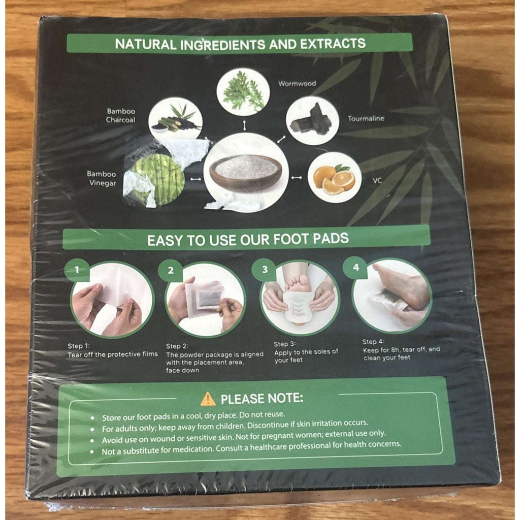 100 Deep Cleanse Detox Foot Patches Bamboo Vinegar Charcoal Wormwood Tourmaline