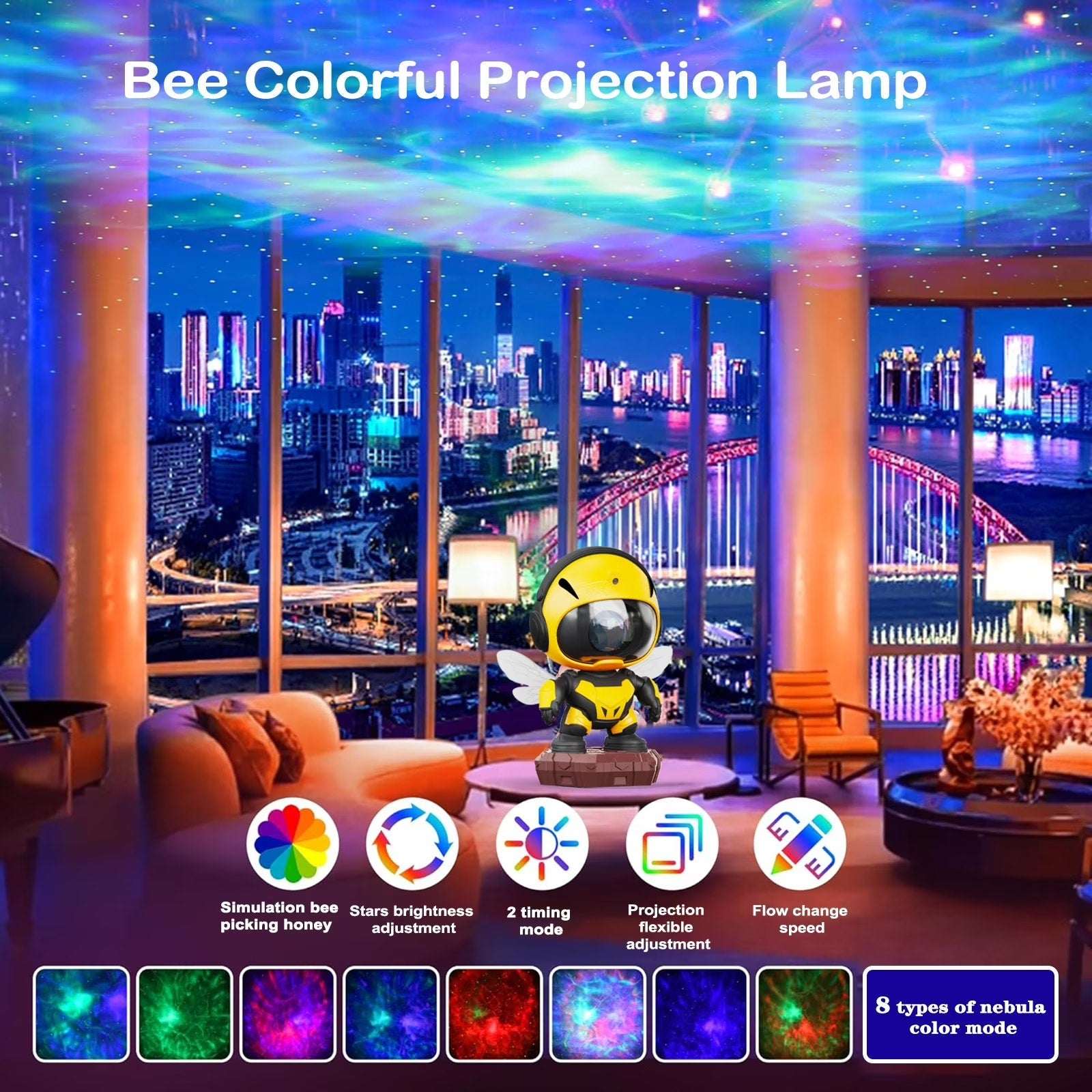 BLUE Robot Astronaut Galaxy Star Projector Lamp & Bluetooth Speaker w/ Remote