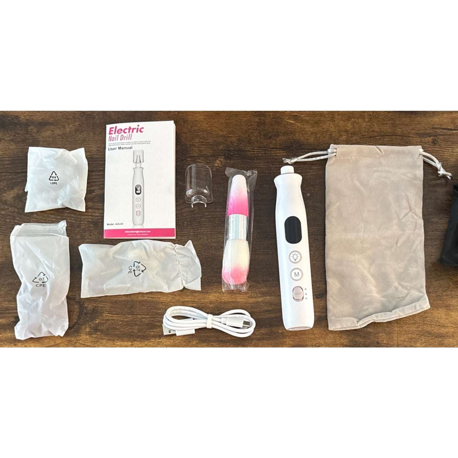 Electric Nail Drill, Cordless 2000 mAh Rechargeable Portable Nail File 10 Bits