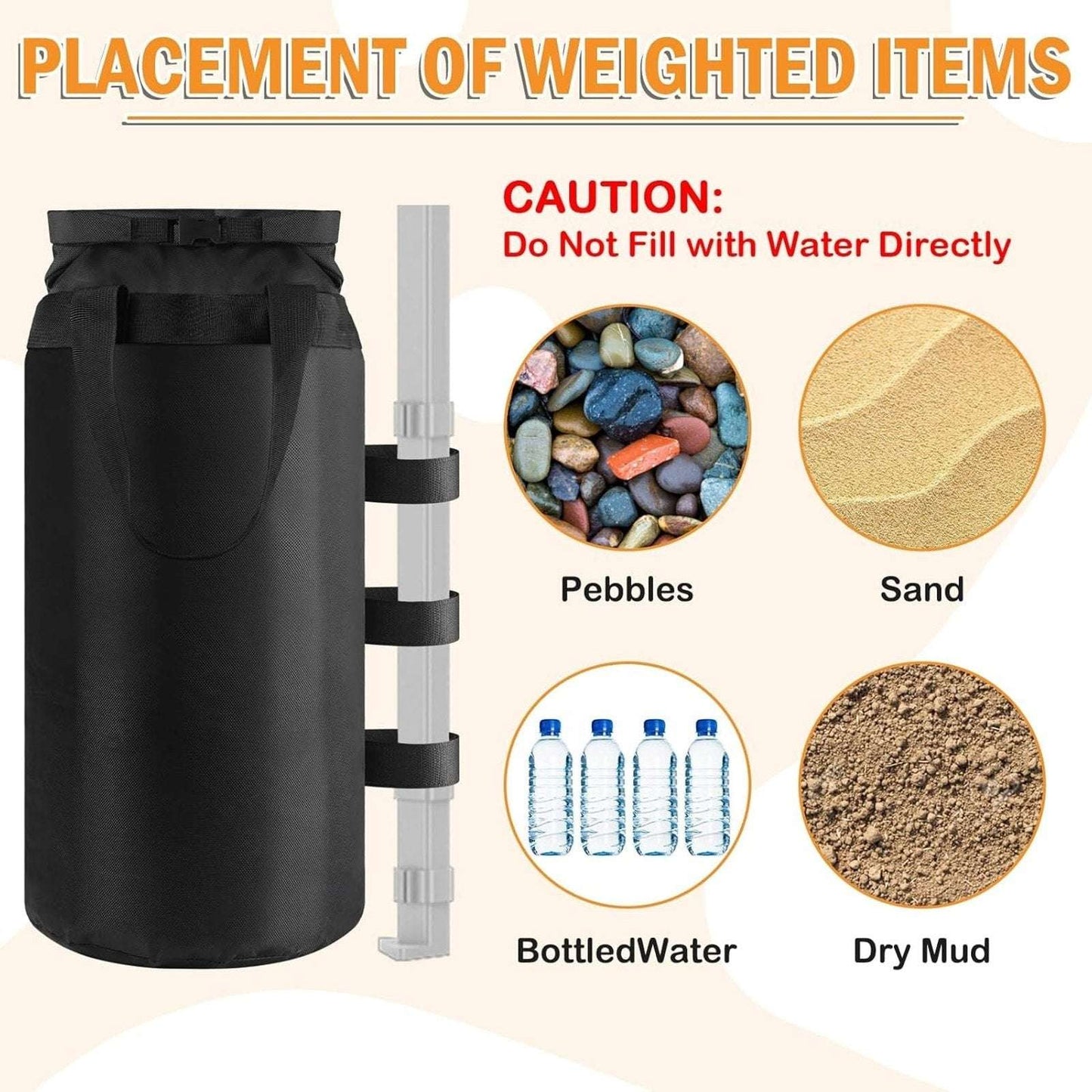 300lbs Canopy Weights Sand Bags Set of 4, XL Heavy Duty 1680D Black Sandbags