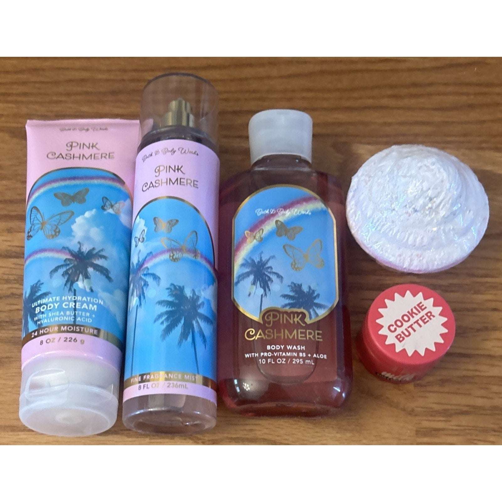5PC Bath & Body Works Pink Cashmere Body Wash, Cream & Mist + Cookie Lip Scrub+