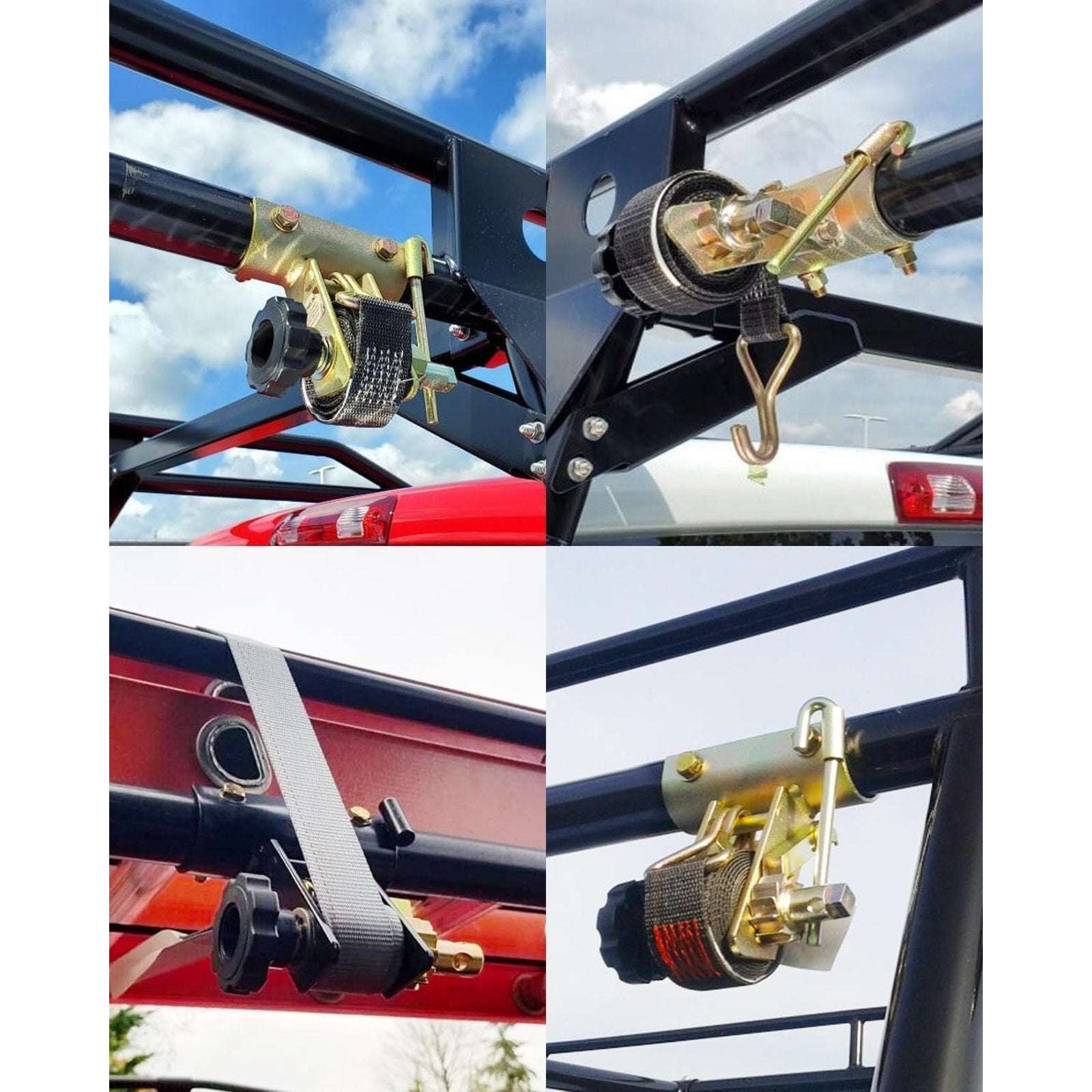 Ladder Rack Ratchet Straps w/ Double J-Hook 1.5" x 7.5' For 2" Round Tube Mount