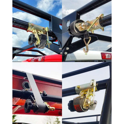 Ladder Rack Ratchet Straps w/ Double J-Hook 1.5" x 7.5' For 2" Round Tube Mount