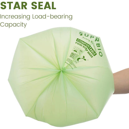 100Pk SUPERBIO 1.6 Gallon Handle Tie Compostable Food Scrap Bags Counter Top Bin
