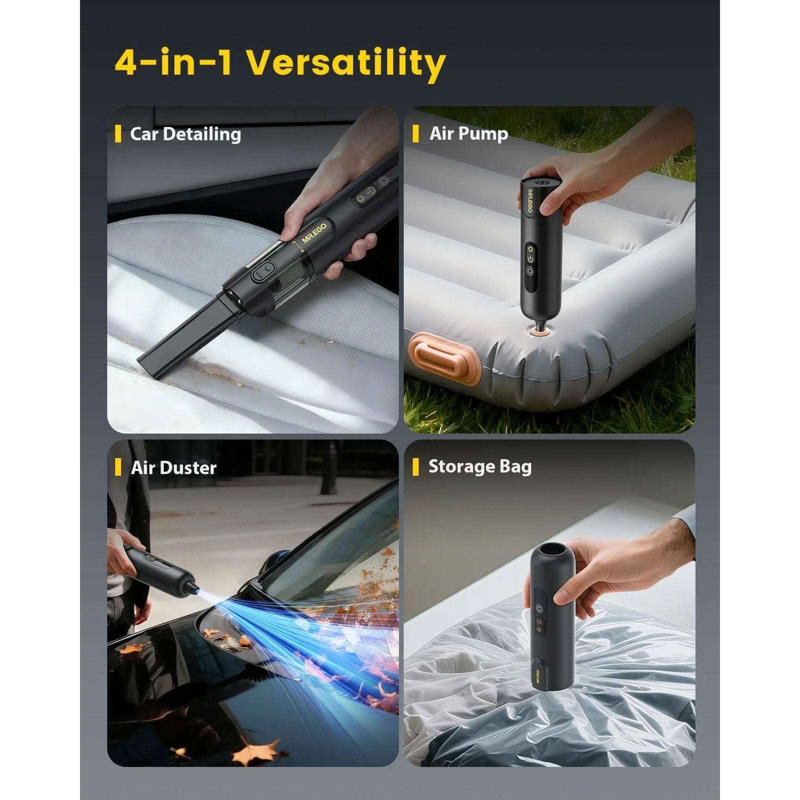 Car Handheld Cordless Vacuum & Air Duster 20000Pa w/ LED Light & Washable Filter