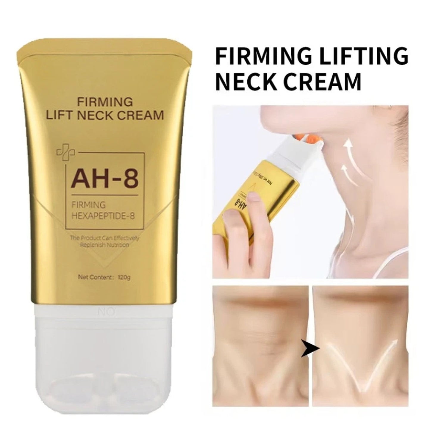 2x AH-8 Firming Lifting Neck Cream & Roller Massager in 1 Hexapeptide Anti-Aging