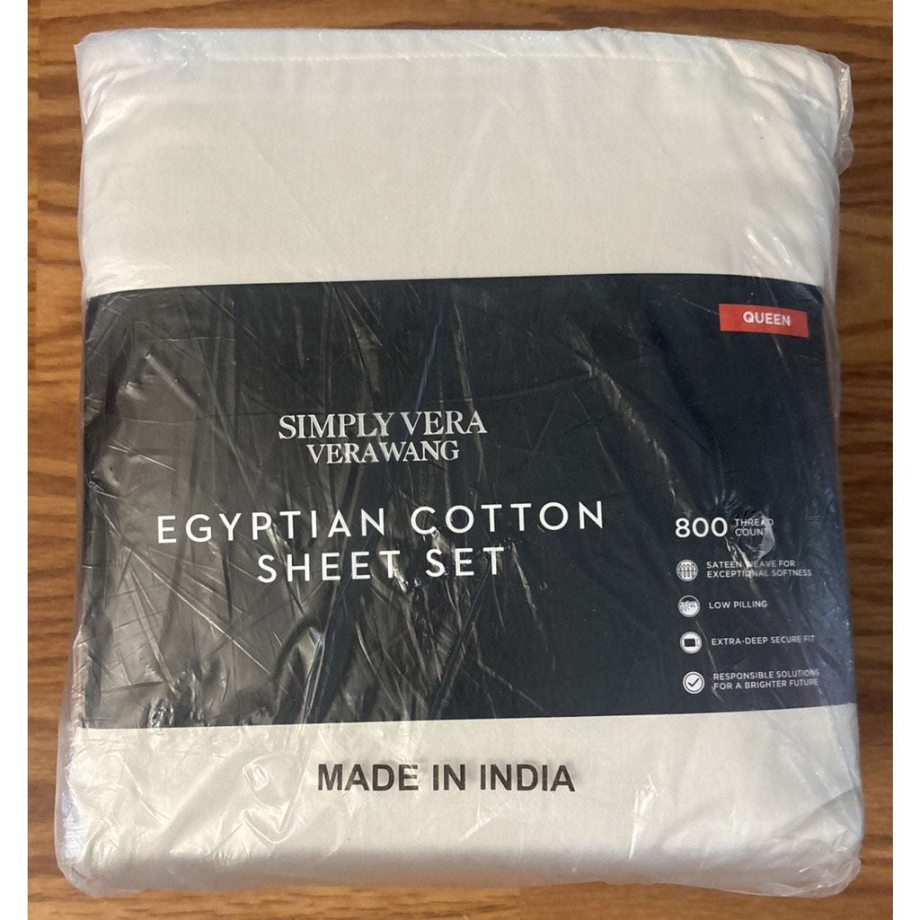SIMPLY VERA WANG 800TC EGYPTIAN COTTON 4PC Sheet Set Whisper White QUEEN