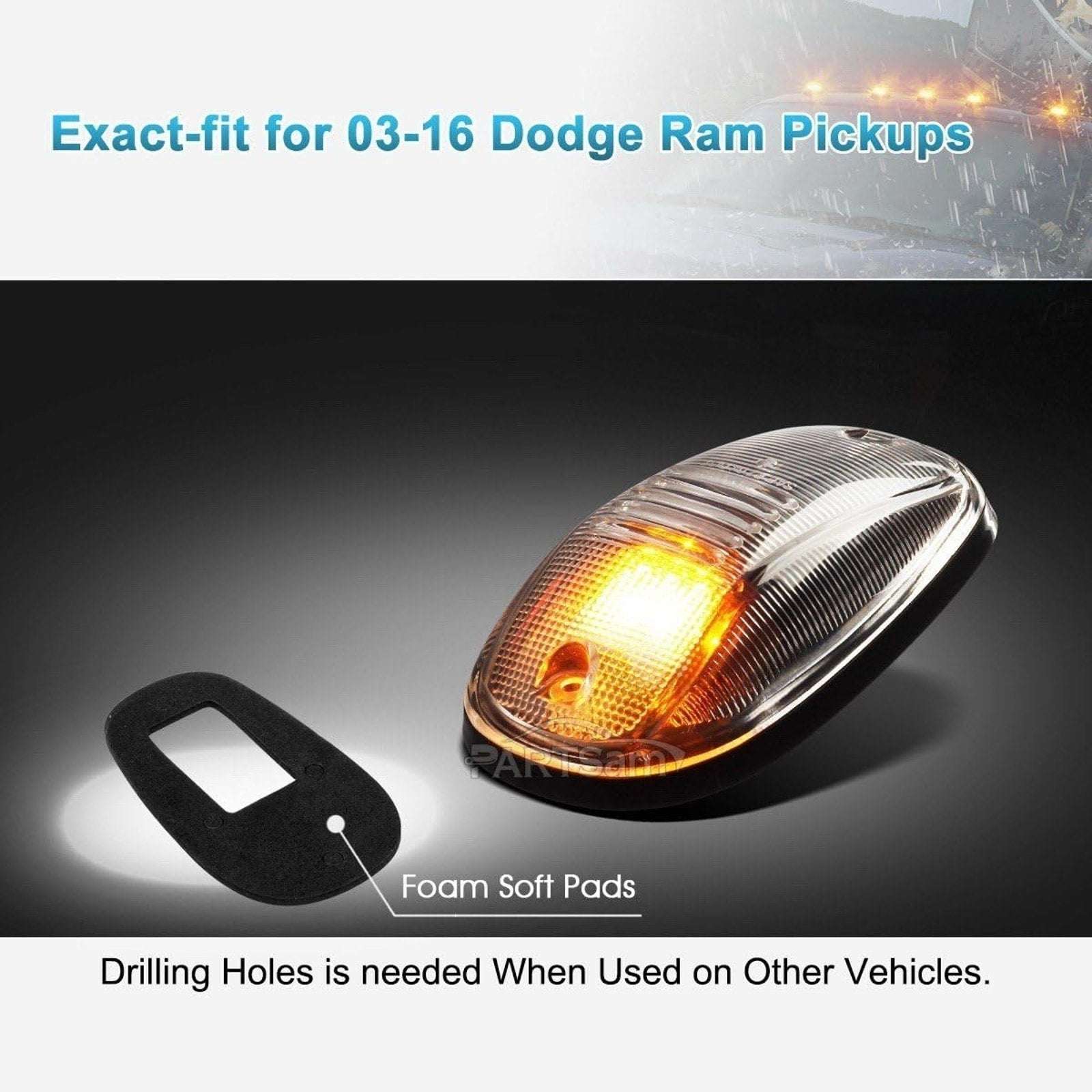 Partsam LED Cab Marker Roof Running 9LED Amber Top Lights Clear Lens Dodge Ram