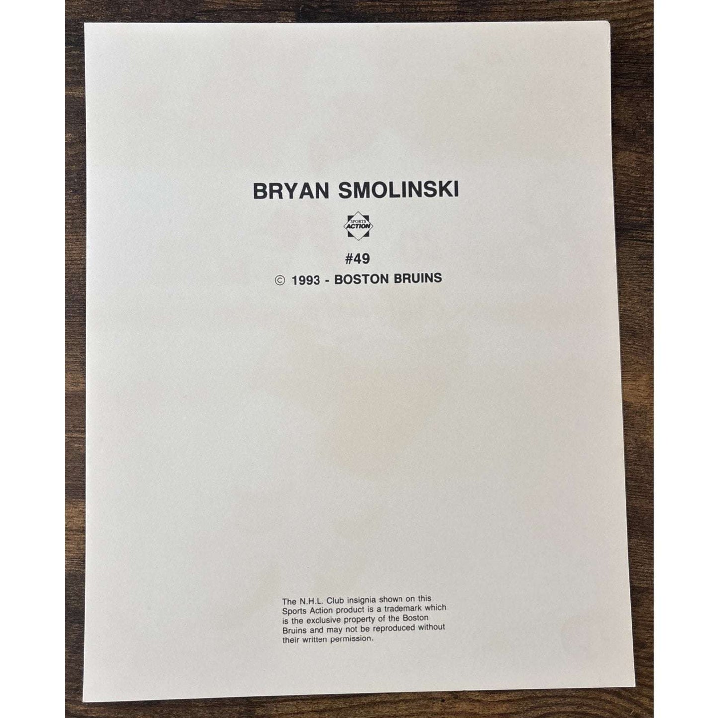 NHL Boston Bruins BRYAN SMOLINSKI #49 Game Sport Action Color 8x10 Photo Picture