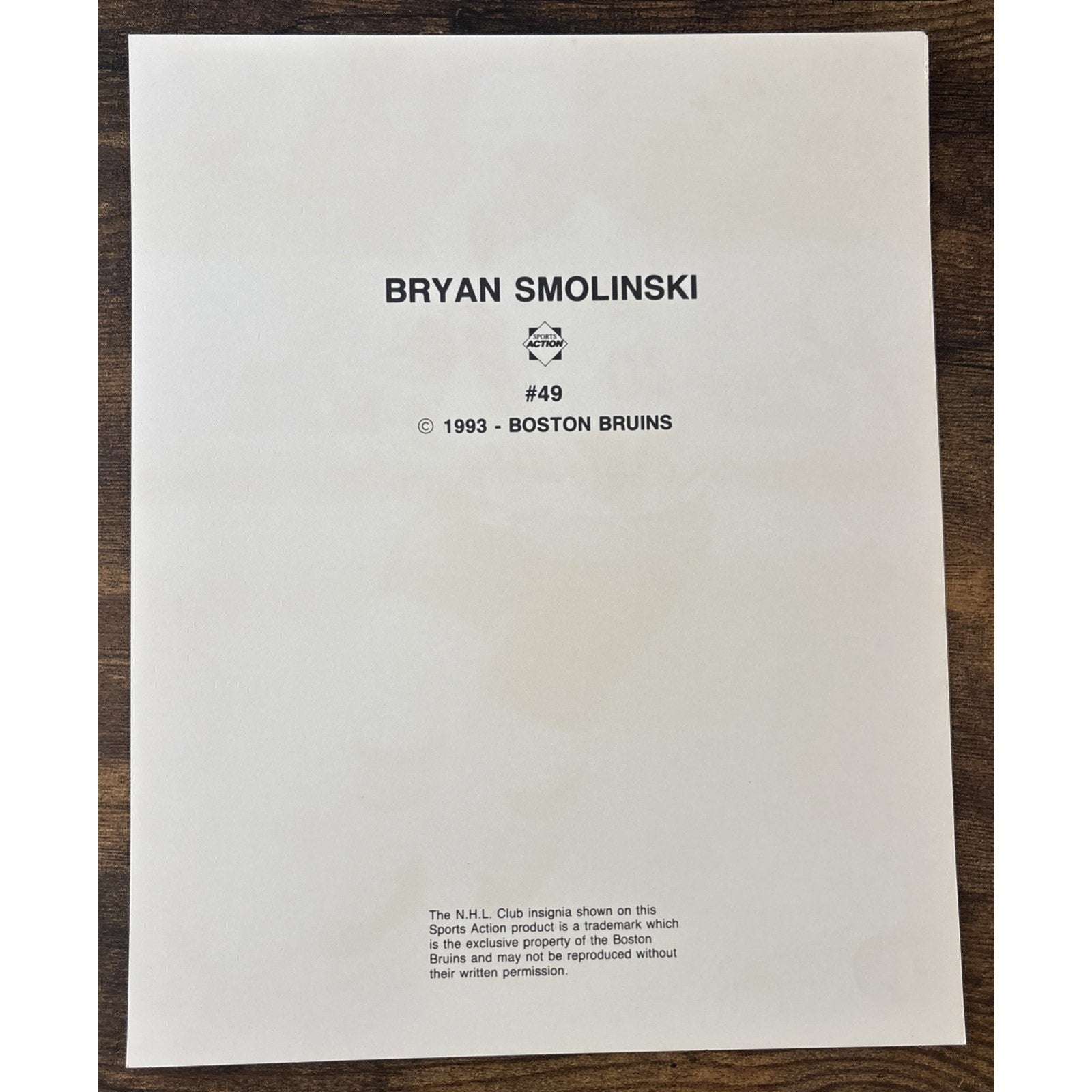 NHL Boston Bruins BRYAN SMOLINSKI #49 Game Sport Action Color 8x10 Photo Picture