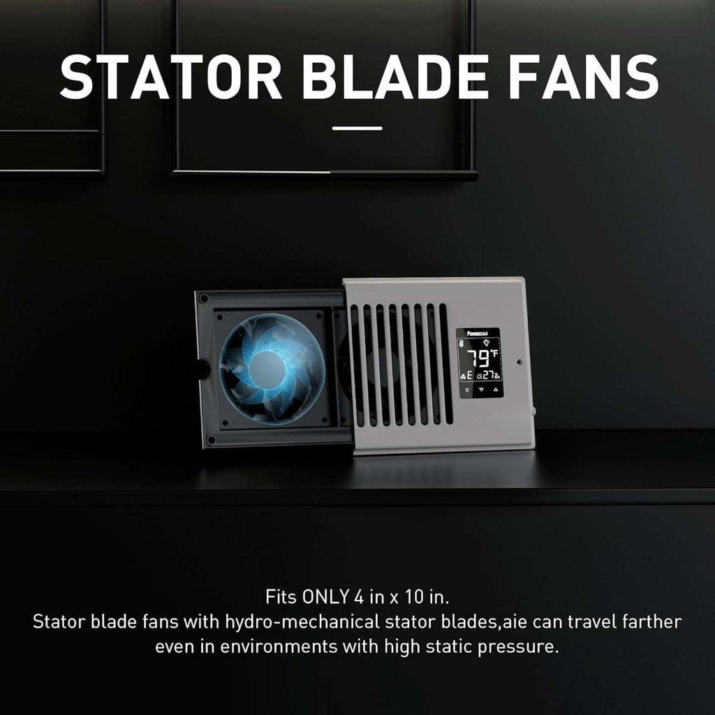 4"X10" Smart Vent Air Booster Register Fan 9-Speeds Thermostat & Humidity Sensor