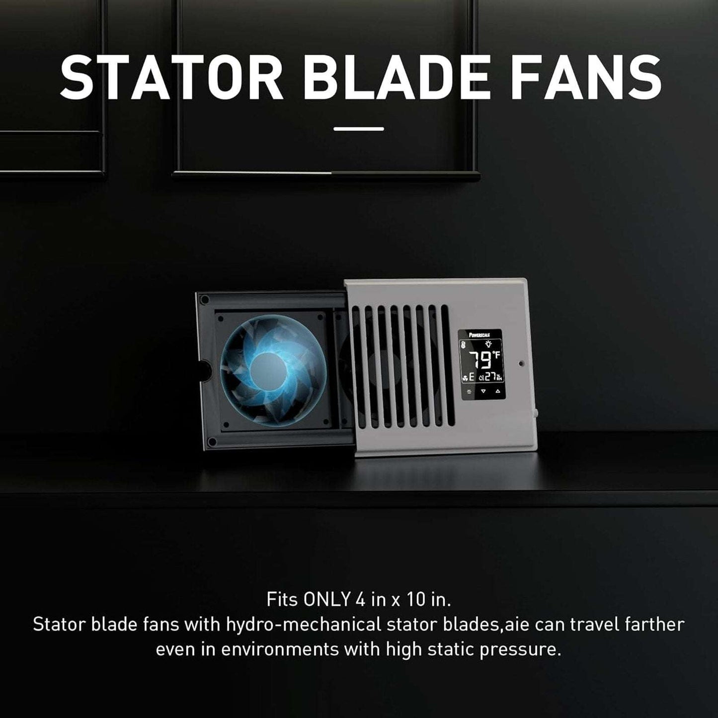 4"X10" Smart Vent Air Booster Register Fan 9-Speeds Thermostat & Humidity Sensor