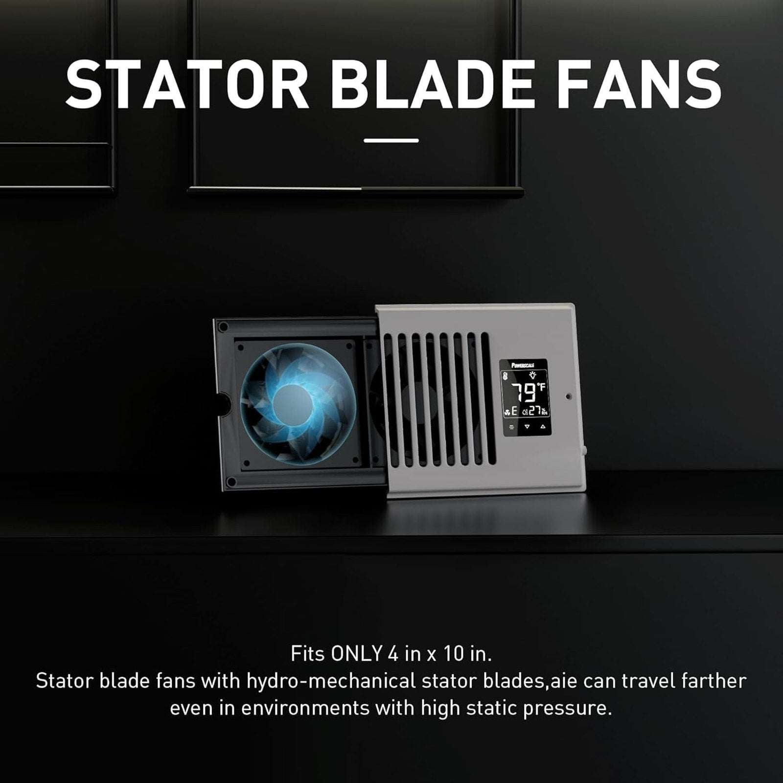 4"X10" Smart Vent Air Booster Register Fan 9-Speeds Thermostat & Humidity Sensor