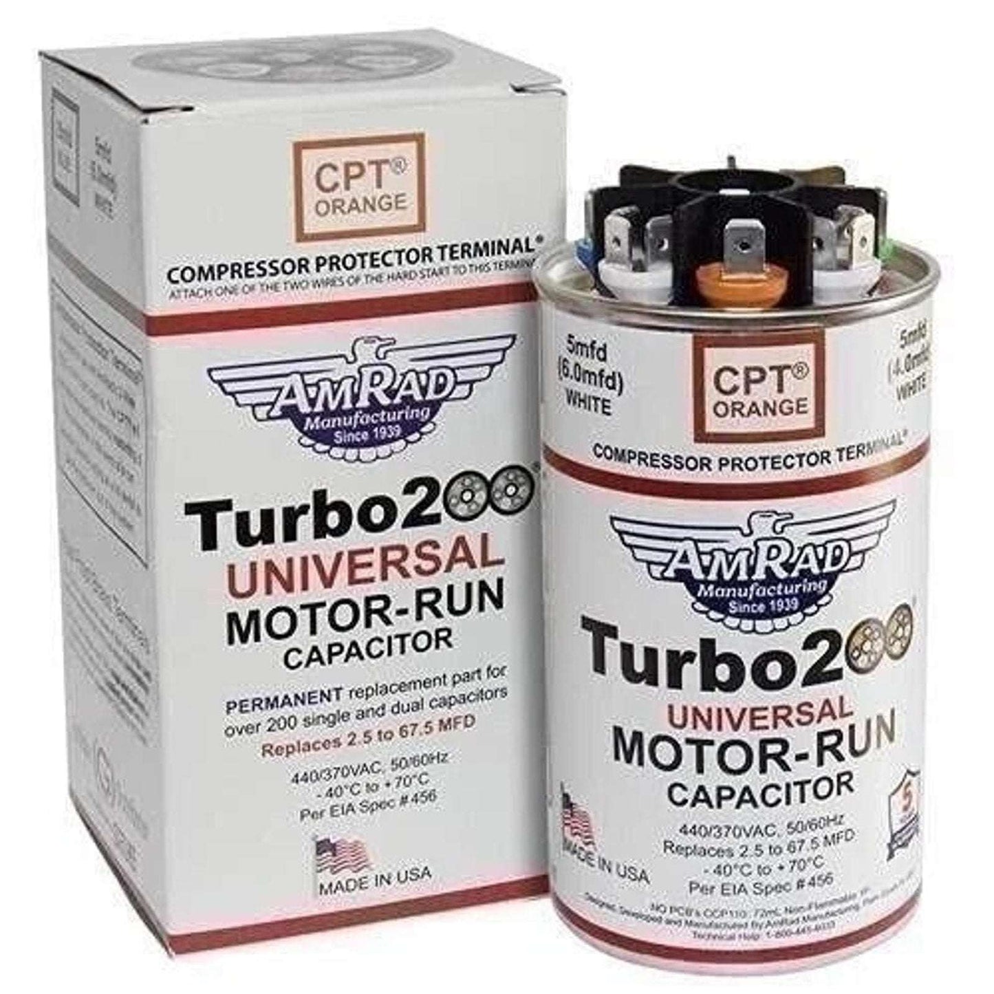 AMRAD Turbo 200 Universal Motor Run Capacitor 2.5 to 67.5 MFD 440/370VAC