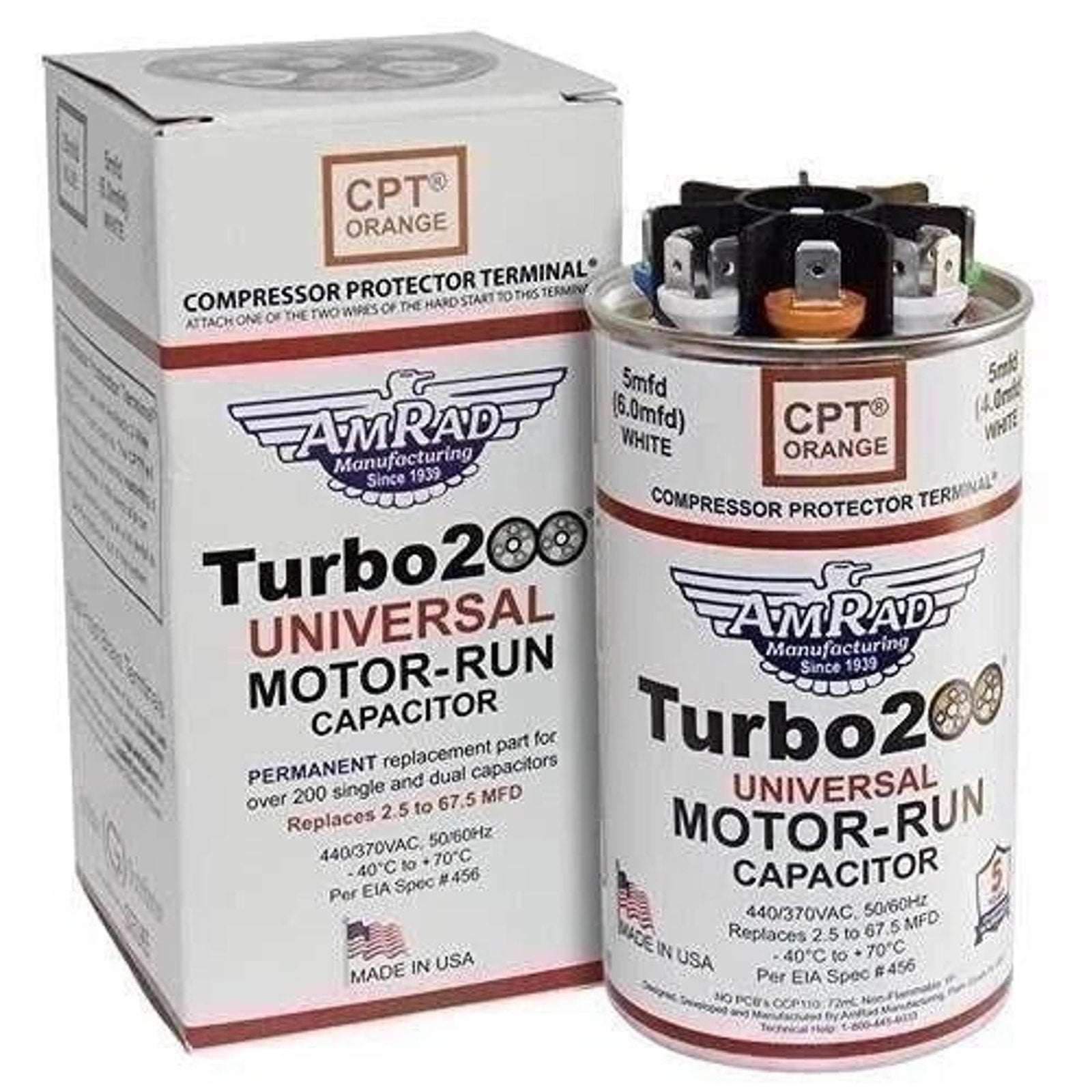 AMRAD Turbo 200 Universal Motor Run Capacitor 2.5 to 67.5 MFD 440/370VAC