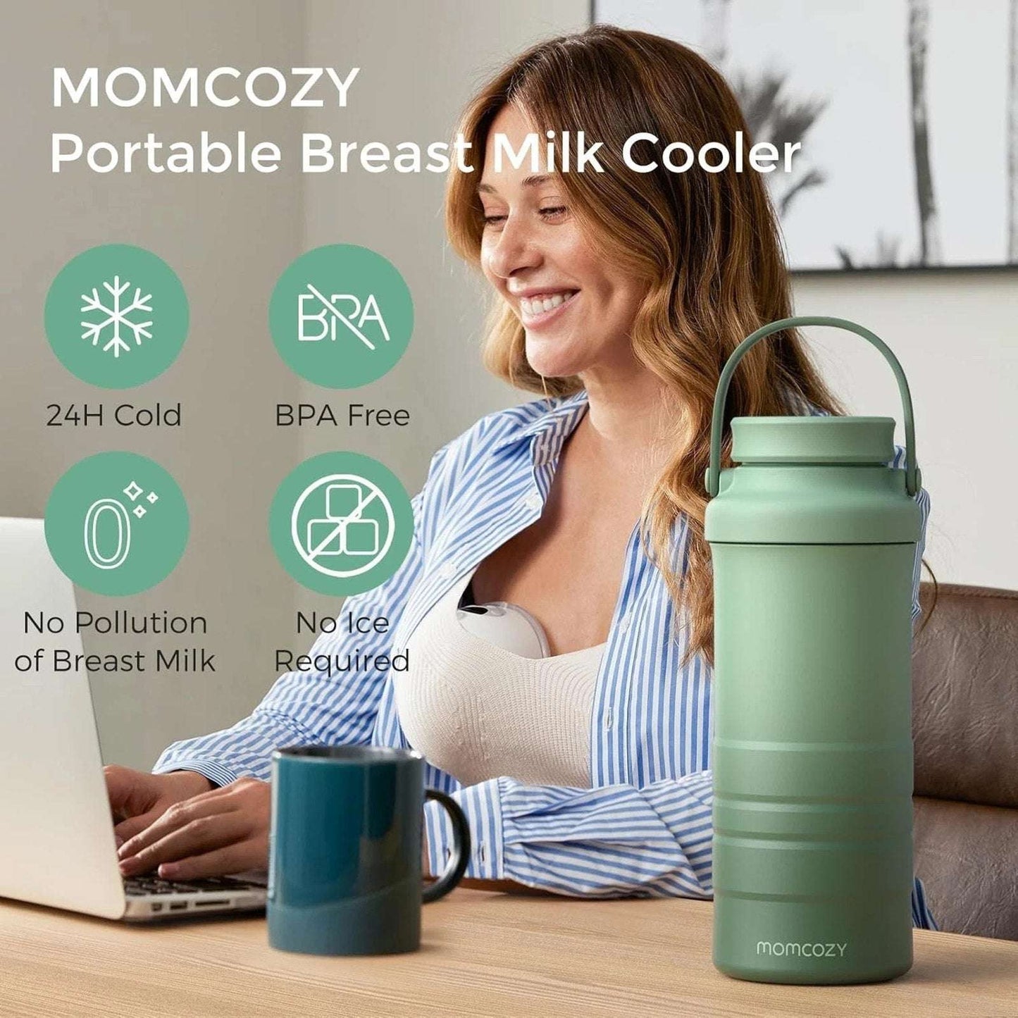 Momcozy 22oz Portable Breast Milk Cooler, 24H Travel Chiller with 2 Baby Bottles