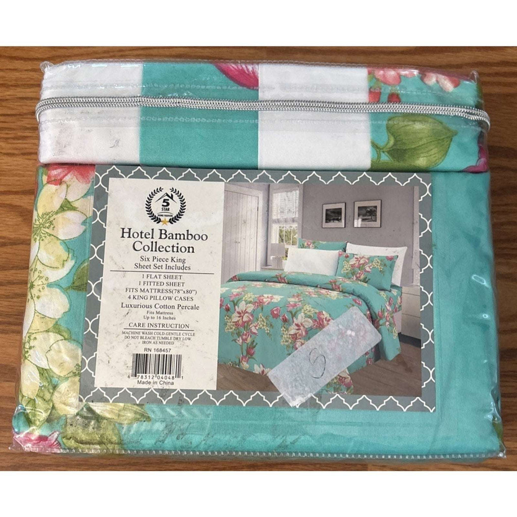 Hotel Bamboo Collection 1800 6-Piece KING Sheet Set Wrinkle-Free Tropical Floral