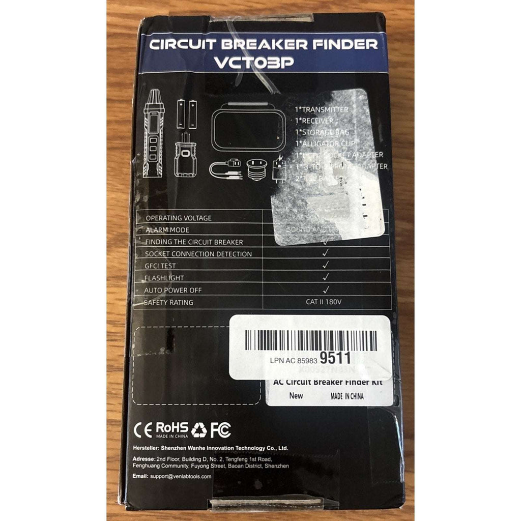 VENLAB Circuit Breaker Finder w/ LCD Display GFCI Outlet Tester 90-130V AC Circu