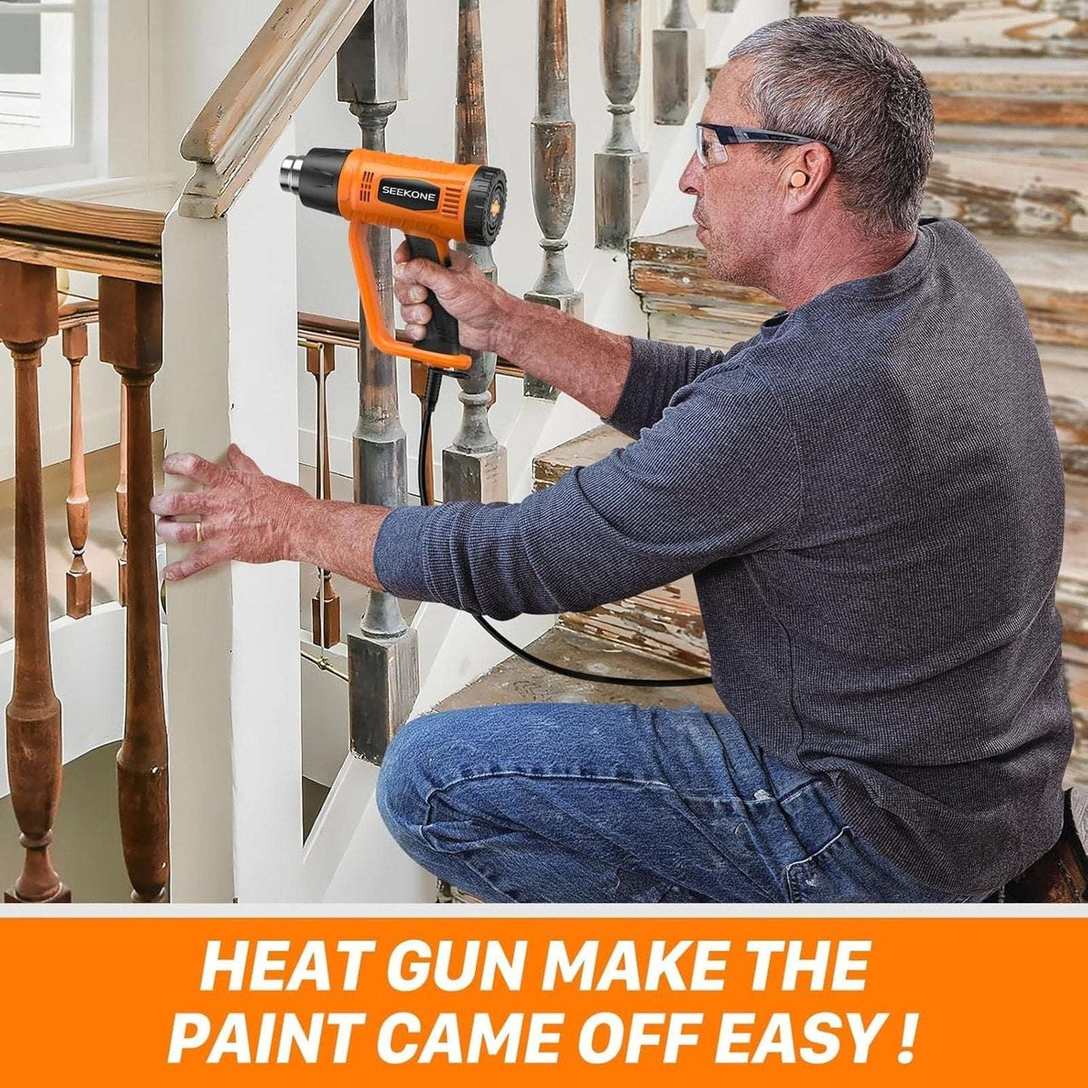 1800W Heavy Duty Heat Gun Fast Heat 752℉ & 1112℉ Dual-Temperature & 4 Nozzles