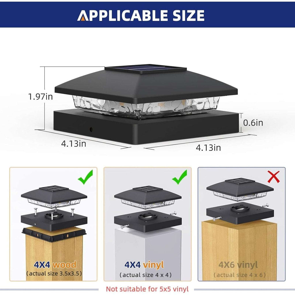 12 Pack Solar Post Cap Lights For 4x4 Outdoor Waterproof LED Deck Fence Black