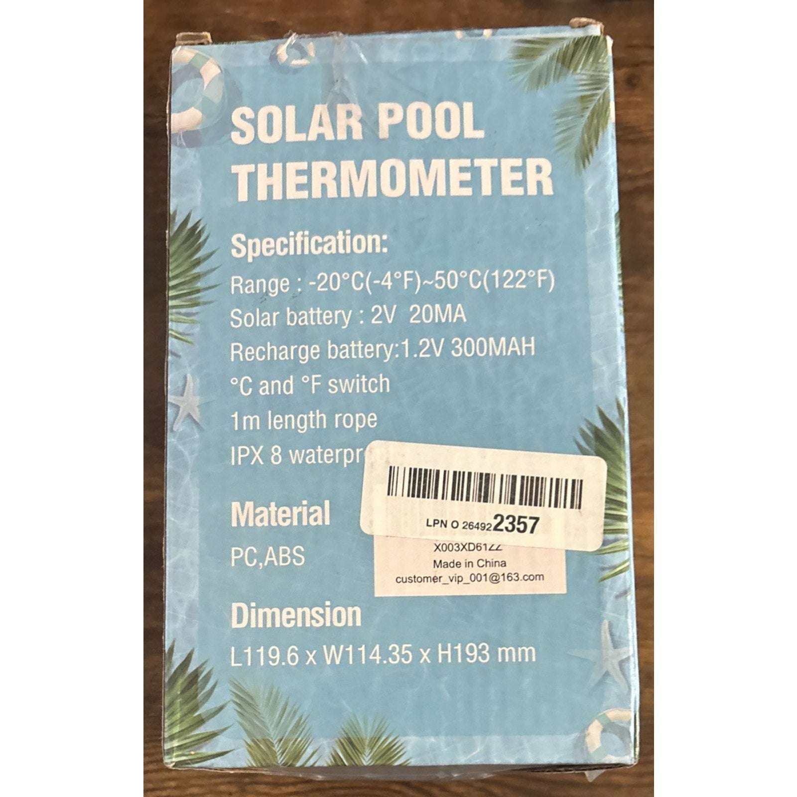 Digital Pool Thermometer Waterproof Solar-Powered Floating Large LCD Display