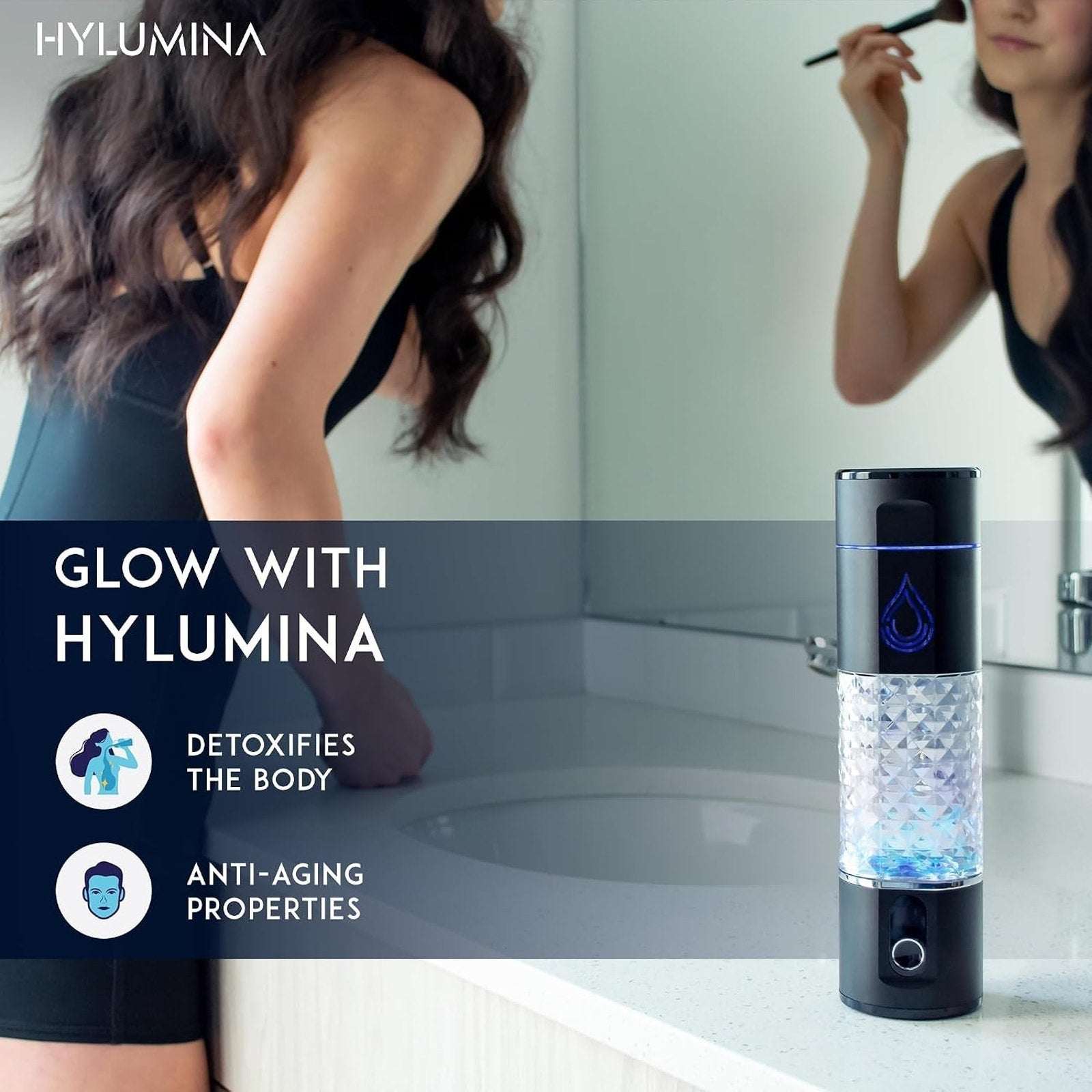 Hylumina Hydrogen Water Bottle Generator 6400PPB SPE/PEM 9.5floz Portable USB-C