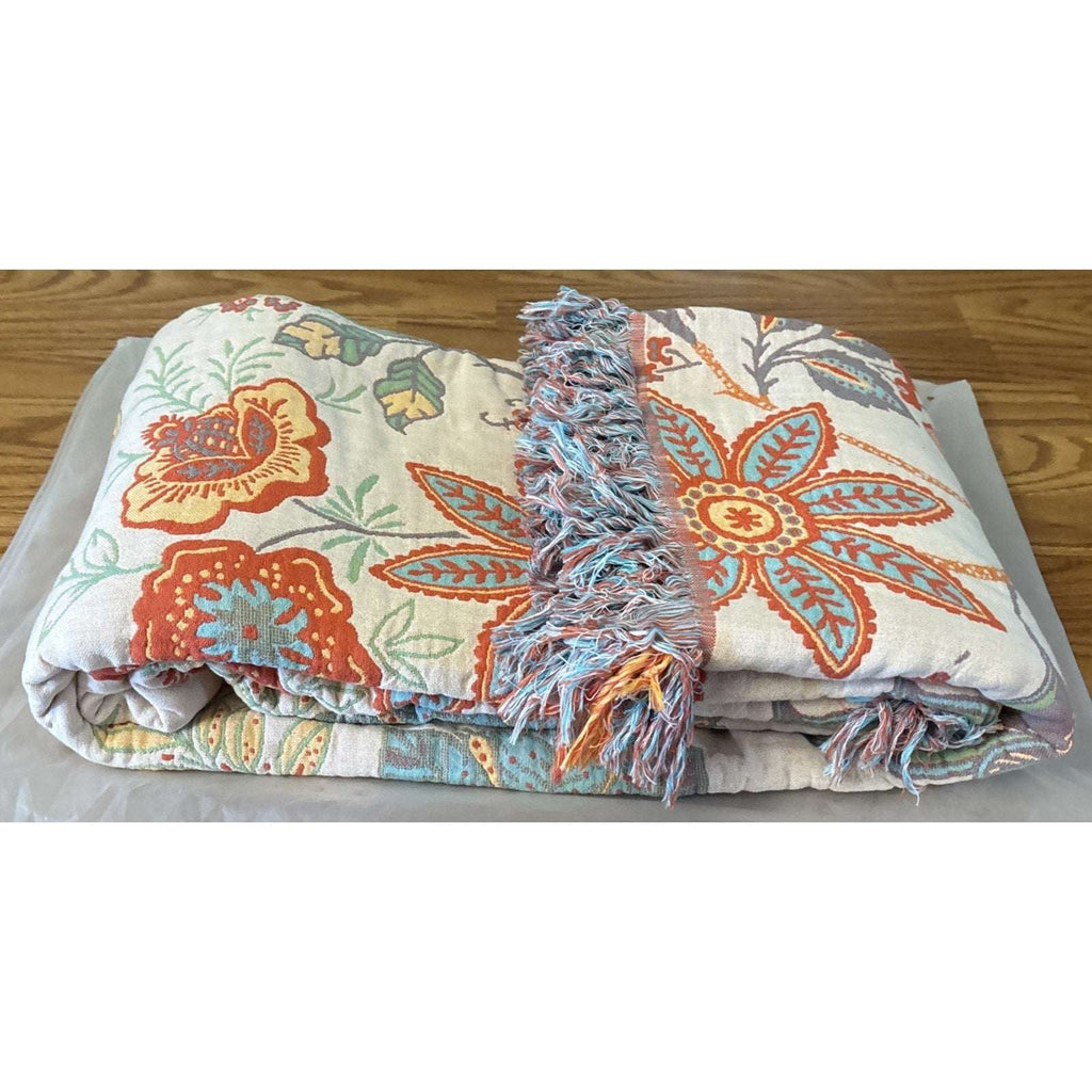 Casa & Beyond Cotton Floral Boho Reversible Blanket 91" x 98" + 4 Pillow Shams