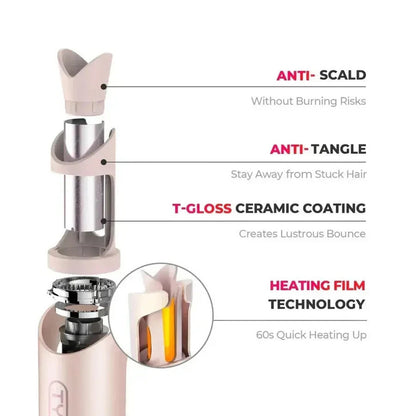 TYMO CURLGO 1" Cordless Automatic Rotating Curling Iron Anti-Scald, Temp Control