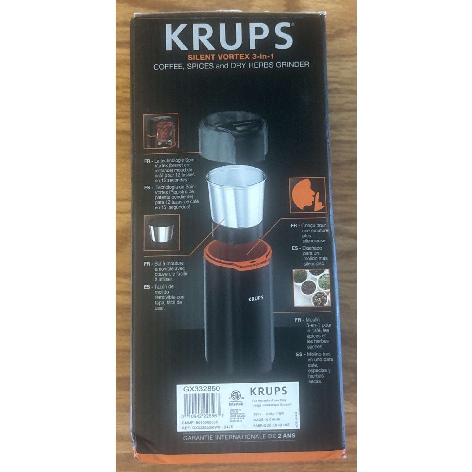 KRUPS Silent Vortex 3in1 Electric Grinder for Spices, Dry Herbs & Coffee 12-Cups