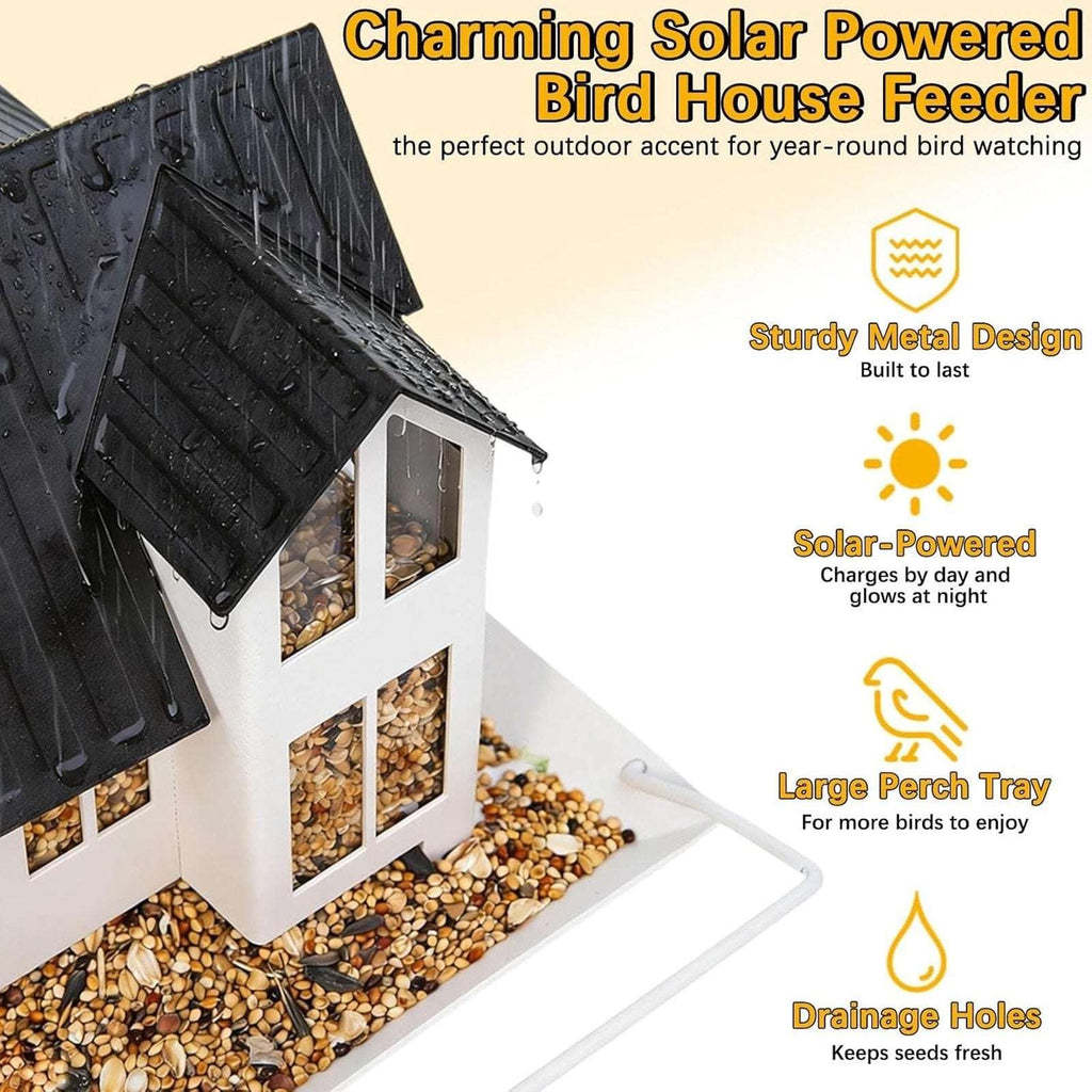 Solar Bird Feeder House Waterproof Hanging All Metal Wild Bird Outdoor Feeder