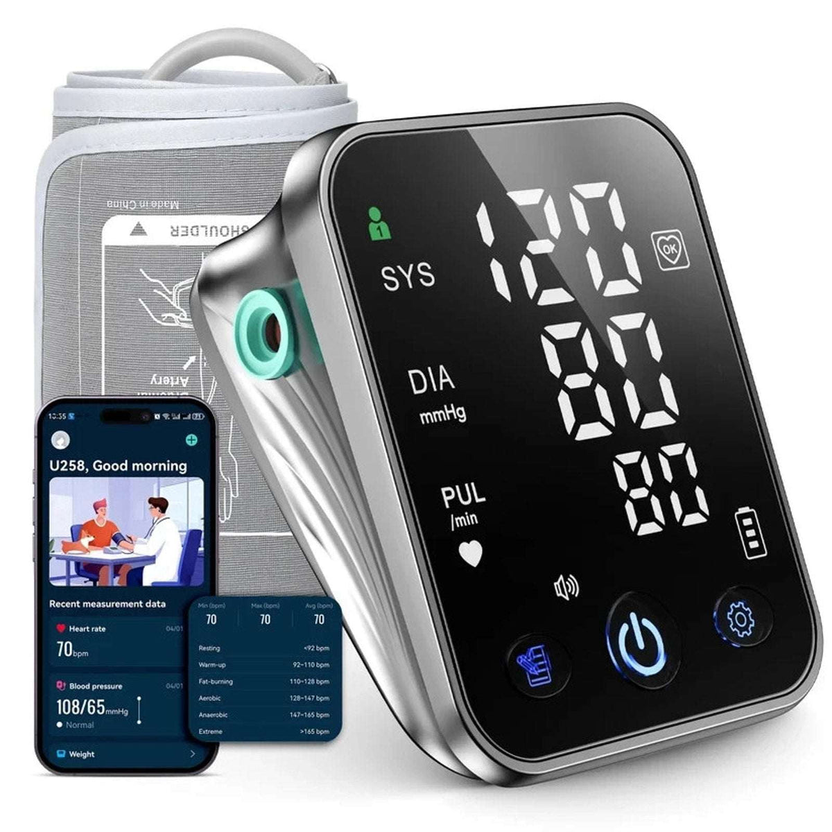 RunStar Smart Blood Pressure Monitor w/ 8.6"-16.5" Upper Arm BP Cuff, Dual Users