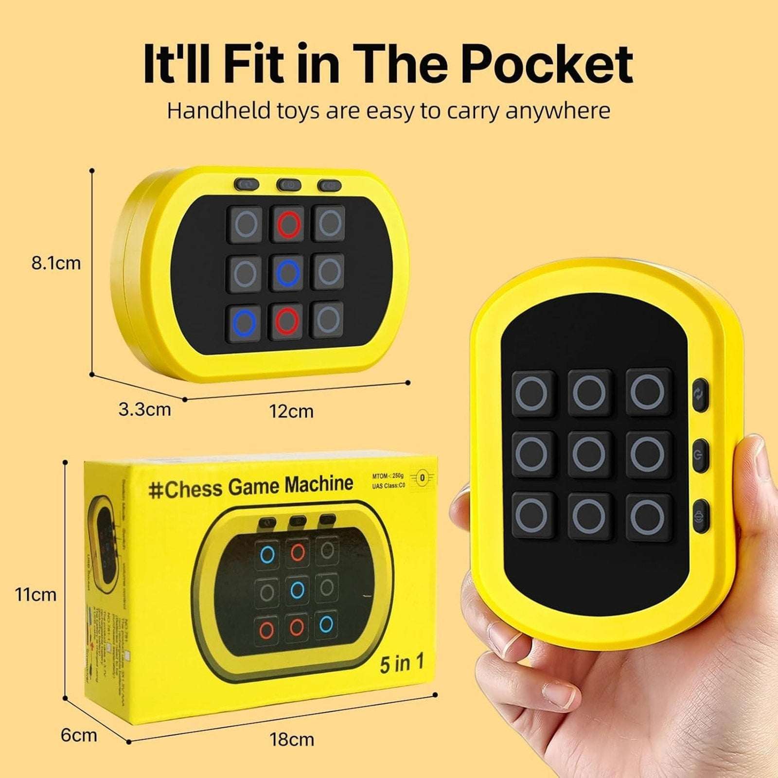 Electronic Tic-Tac-Toe 5-in-1 Games Rechargeable Handheld Console Ages 6-12