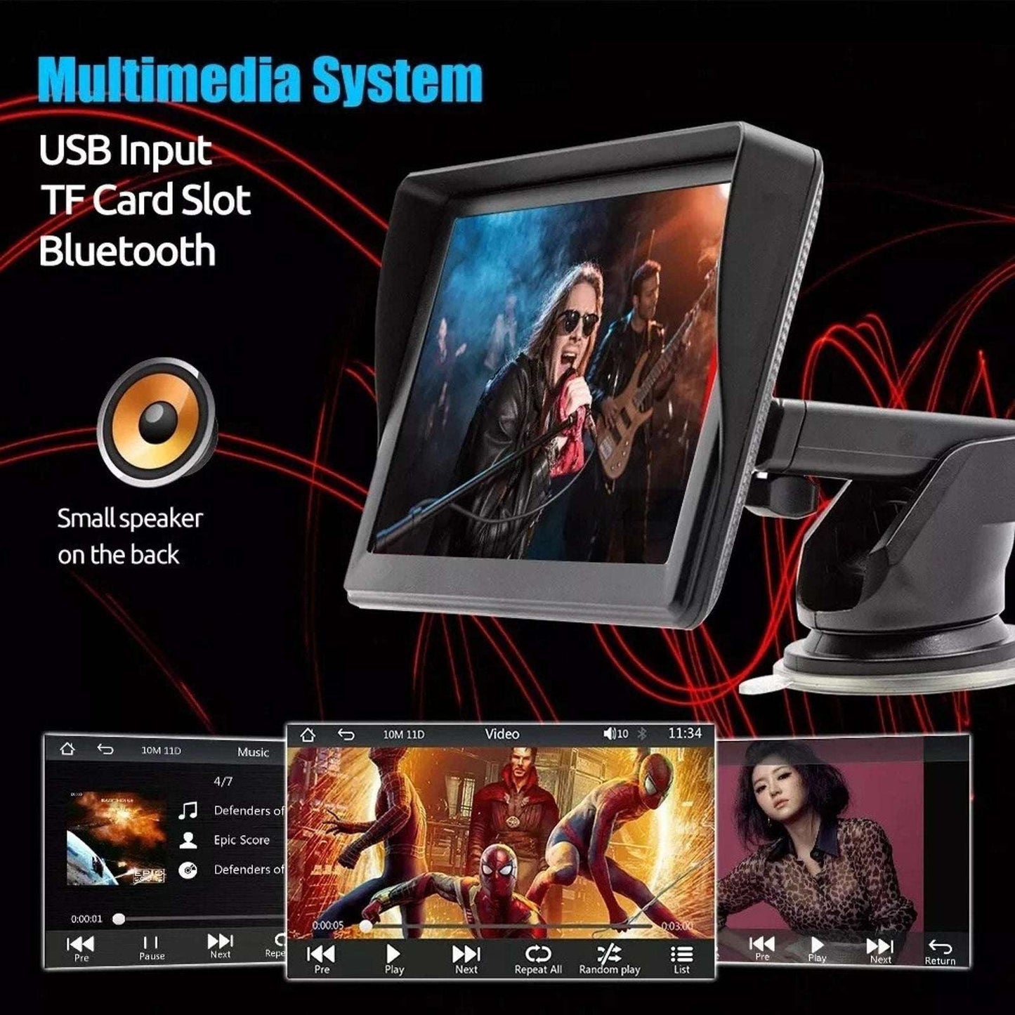 7" Portable Bluetooth Touchscreen Car Stereo Carplay & Android Auto MirrorLink