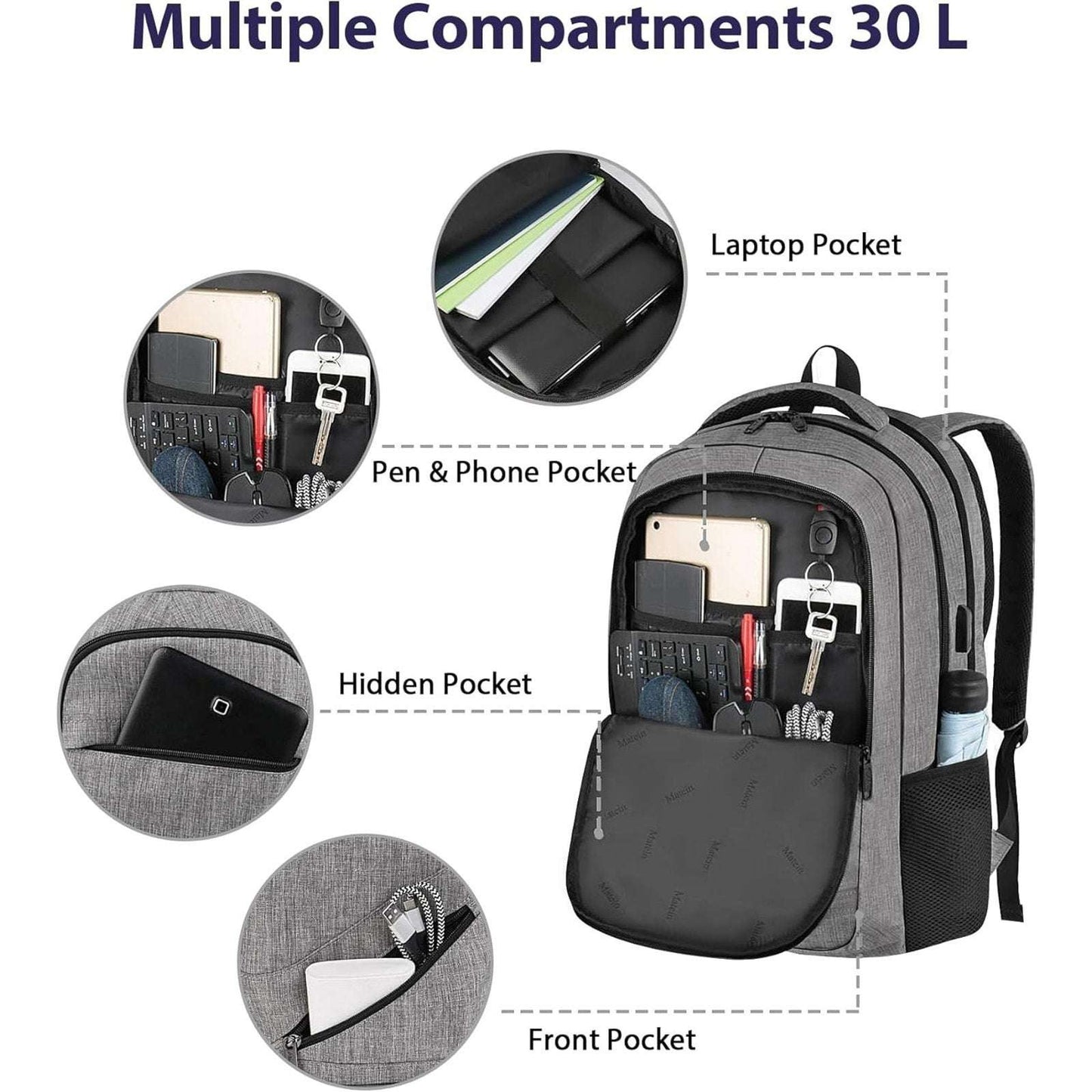 MATEIN 18.5 Inch Laptop TSA Approved Backpack, Extra Large Gray/Black w USB Port