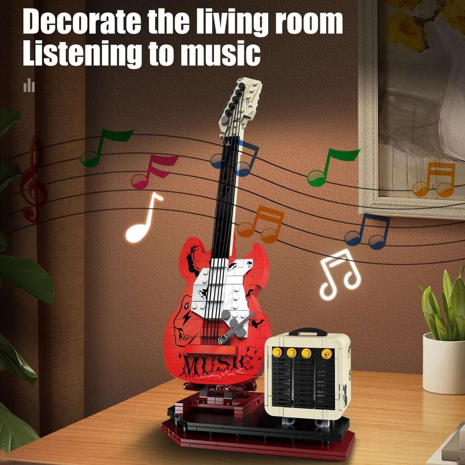 Electric Guitar Building Block Set w/ Reverb Amp Bluetooth Speaker -Music Lovers