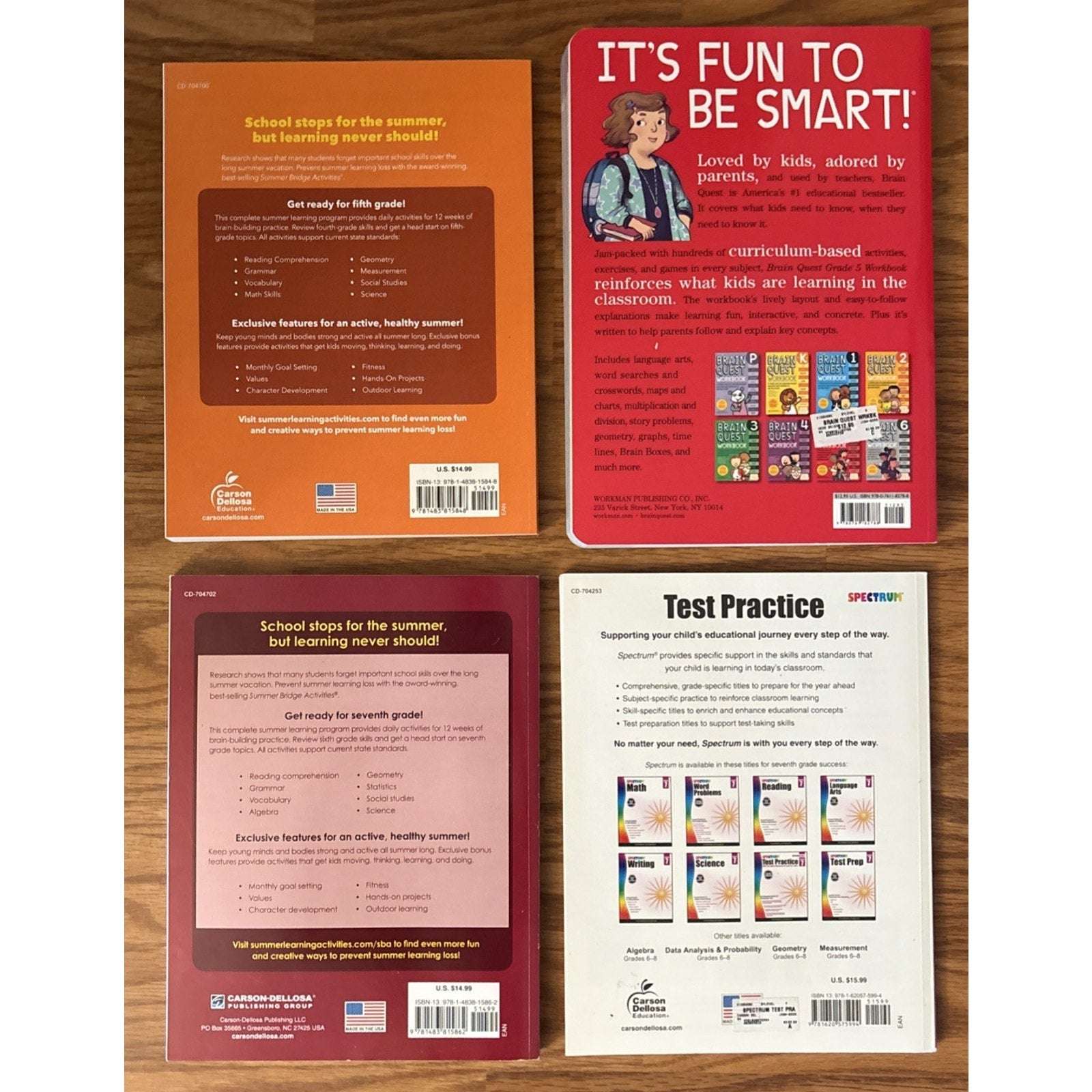 Lot of 4 Homeschool Workbooks Grade 4/5/6/7 Spectrum Summer Bridge Brain Quest