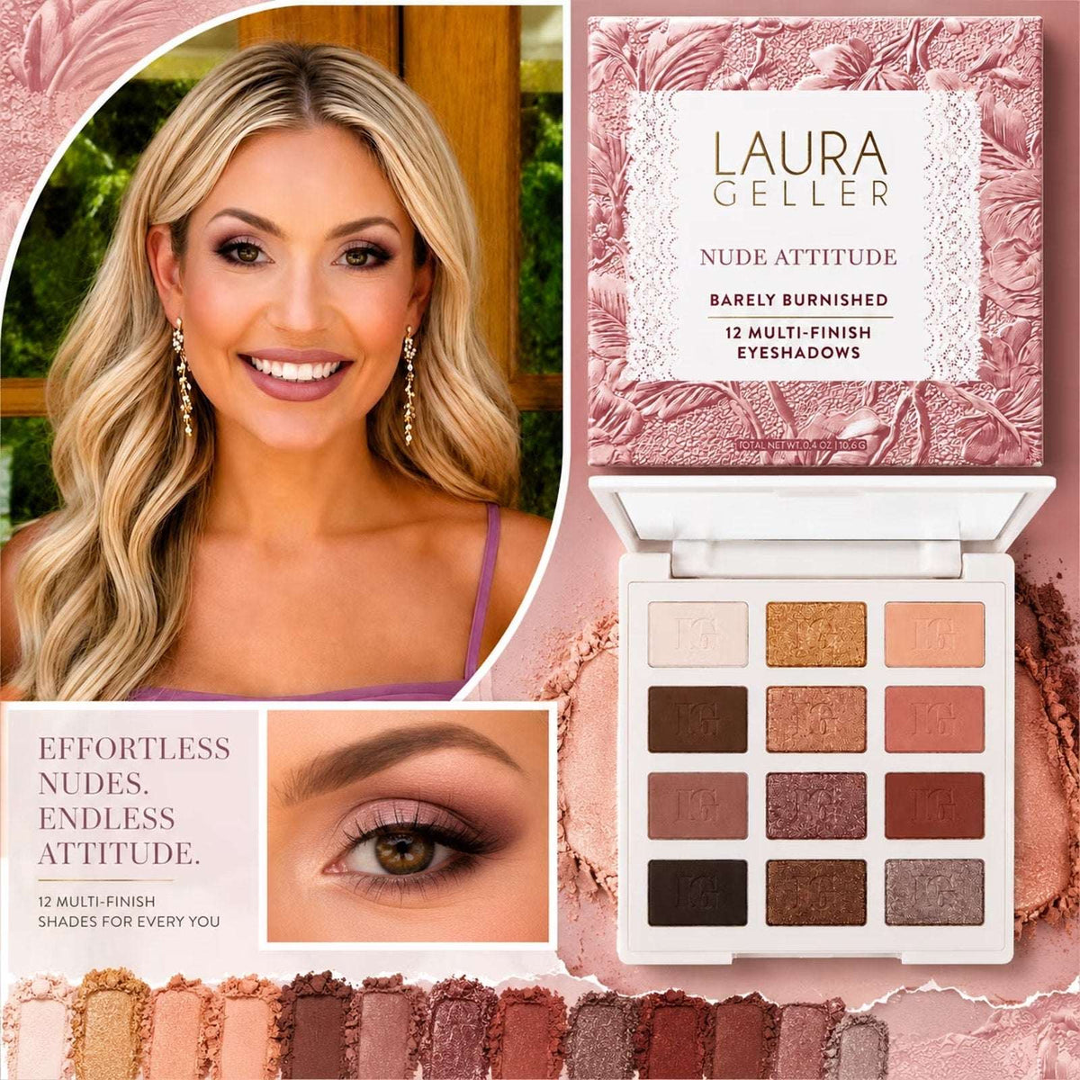 Laura Geller Nude Attitude 12 Eyeshadow Palette Barely Burnished NIB Sealed