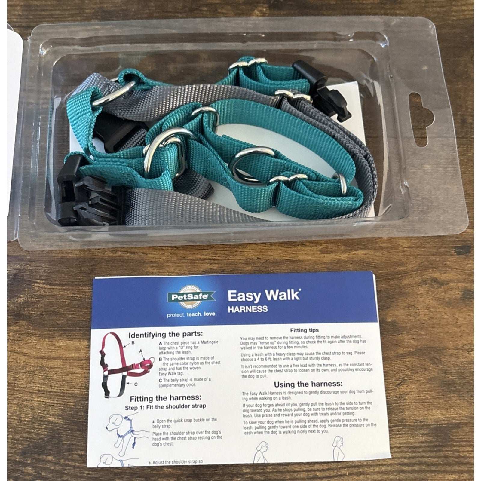 NEW PetSafe Easy Walk No Pull Adjustable Dog Harness Size Medium in Teal/Gray