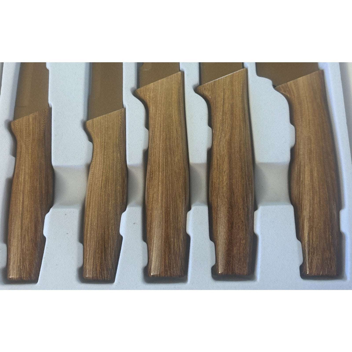 6Pc Culinary Knife Set Gold Straight Non Stick & Anti-Slip Soft Grip Wood Handle